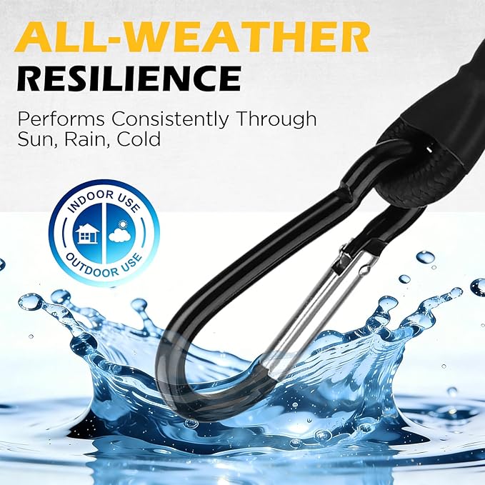 6 Piece 12 Inch Carabiner Bungee Cords with Hooks, Heavy Duty Outdoor Bungee Cords with Carabiner Hooks, 6" Nylon Cable Ties, UV & Weather Resistant