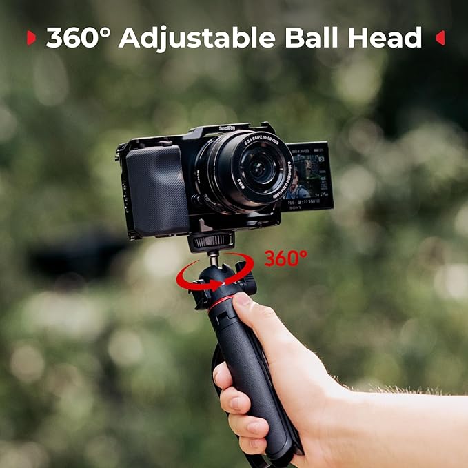 SMALLRIG Small Camera Tripod Selfie Stick, Extendable 8"-15" Mini Handheld Carabiner Tripod with Mantis Hook, 360° Ball Head, Cold Shoe Mount, 1/4"-20 Screw for DSLR, Adapter for DJI, for GoPro - 5285