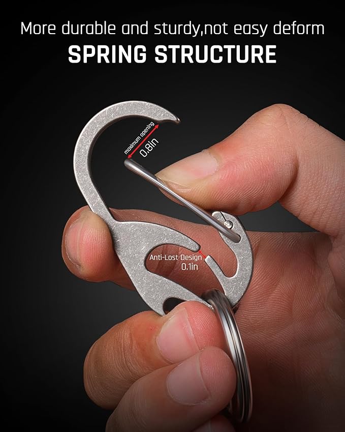 TISUR Titanium Carabiner Keychain Clip, Anti-Lost Key Ring Holder, Self-Locking Metal Gate Clip Key Chain Bottle Opener for Men Women