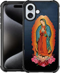 for iPhone 16 Plus Case, Red Virgen Guadalupe Pattern Graphic Design Girl Boy Soft Silicone Hard Acrylic Shock Protection for iPhone 16 Plus