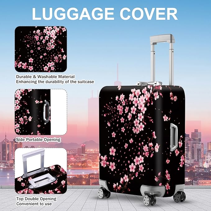 ANNA QUEEN Cherry Blossom Luggage Cover, Elegant Pink Sakura Design Suitcase Protector, Stretchable Washable Travel Sleeve for 28-30 Inch Luggage