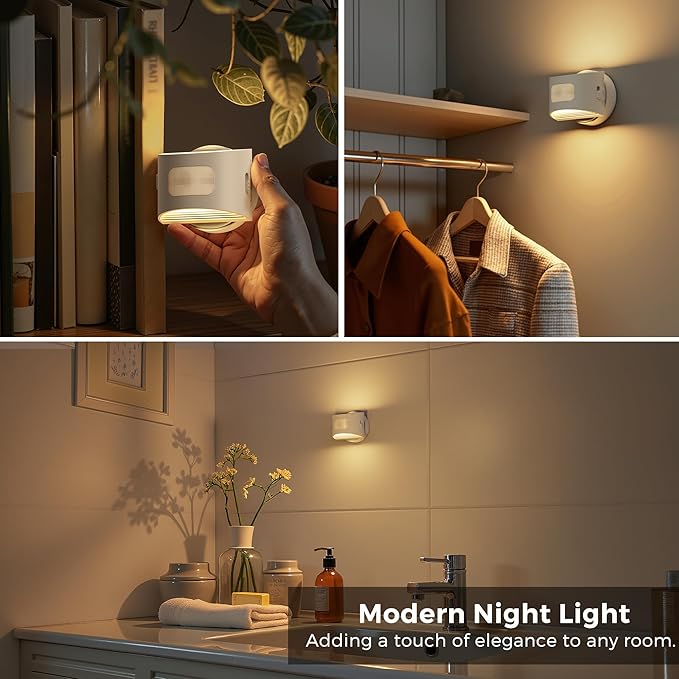 L LOHAS LED Motion Sensor Night Light, Rechargeable Stair Lights Indoor, Portable Warm White Motion Sensor Light Indoor, Battery Operated for Bedrooms, Hallway, Stairway & Bathrooms[2 Pack]