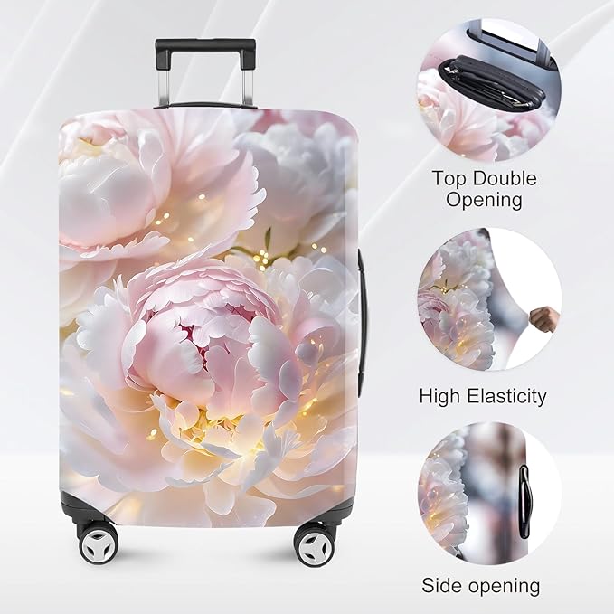 ANNA QUEEN Pink Peony Flower Luggage Cover,Stretchable Suitcase Protector Sleeve,Fit for 28-30 Inch Checked Baggage,Water Resistant & Durable Luggage Protector