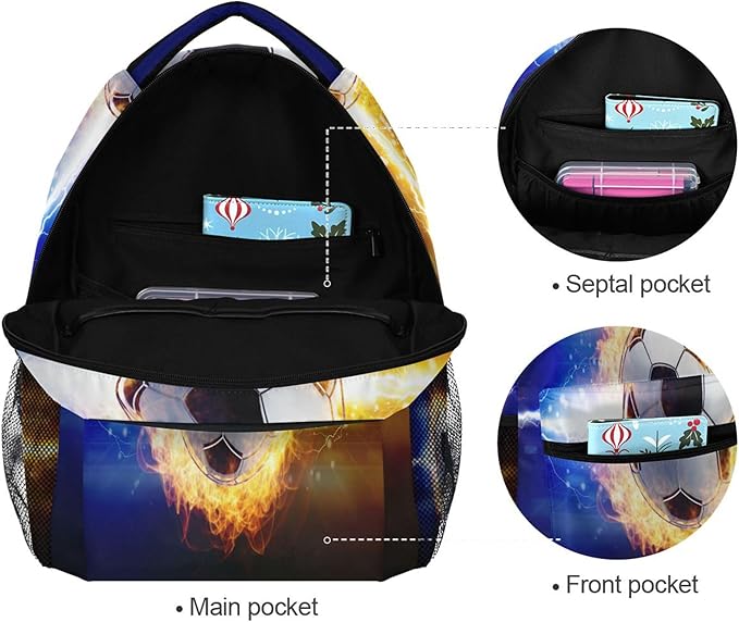 Wamika Soccer Ball Kids Backpack Football Lightning Spark Thunder Boys School Backpacks Preschool Book Bag