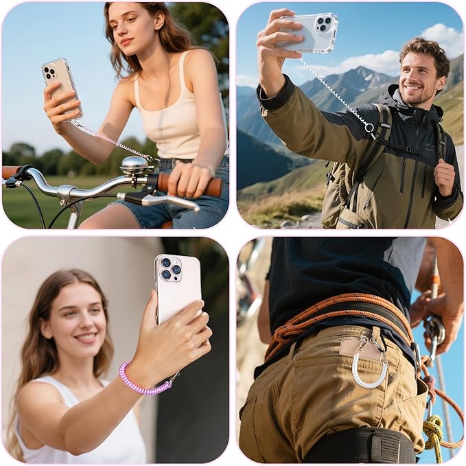 takyu 2PCS Phone Lanyard Tether with 4*Patch and 1*Carabiner for Travel Outdoor Hiking Cycling Climbing Skiing Compatible for iPhone Most Smartphones - White Purple