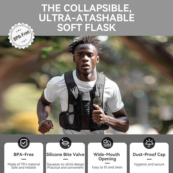 250ml Soft Flask Soft Water Bottle for Running, Hiking, Travelling, Cycling and Climbing - TPU Material - Grey