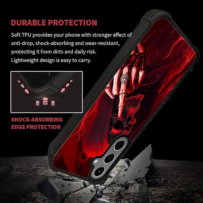 for Samsung Galaxy S24 S25 Plus Case, Gestures Funny Skull Pattern Graphic Design Girl Boy Soft Silicone Hard Acrylic Shock Protection for Samsung Galaxy S24 S25 Plus