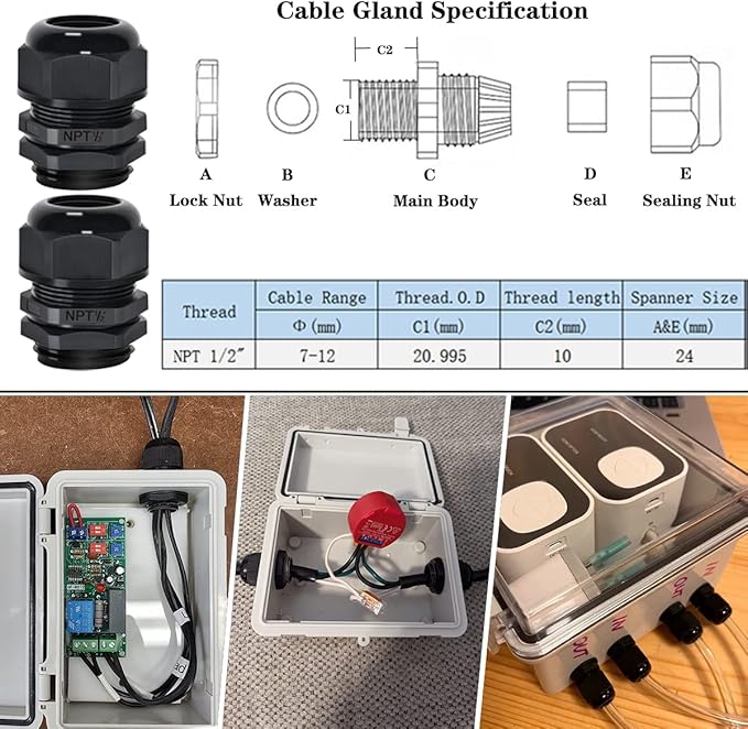 Zulkit 2pcs Junction Box ABS Plastic Dustproof Waterproof IP65 Electrical Boxes Hinged Shell Outdoor Universal Project Enclosure Clear Cover with 2 Cable Glands 7.9 x 3.9 x 2.8 inch (200x100x70mm)