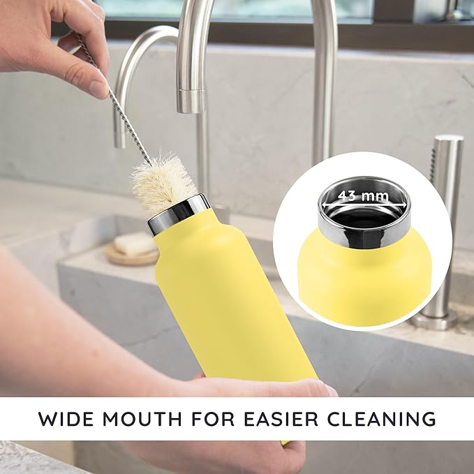 Bambaw 12 oz Metal Water Bottle Insulated with Handle, Leak-Proof Stainless Steel Water Bottle for School, Gym or Travel, Screw-Top Cap, Keeps Drinks Cold for 24h Cold & Hot for 12h (Yellow Beam)