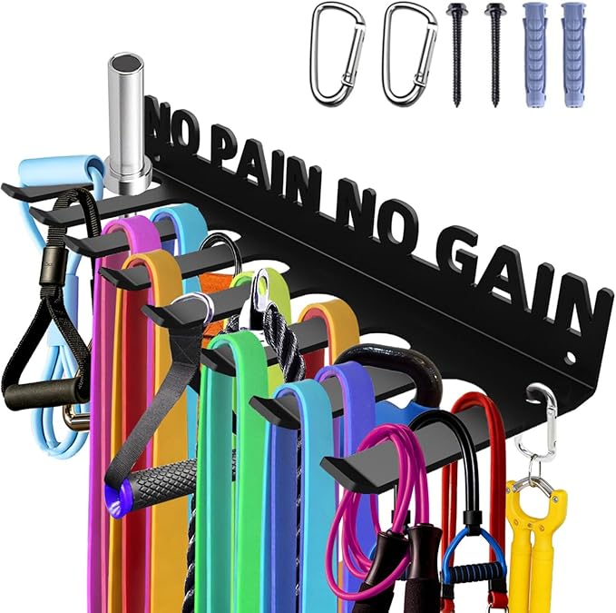 Home Gym Accessories Organization Storage Rack Equipment For Home 8 Hook Wall Hanger Display Gear Barbells Resistance Bands Jump Ropes Lifting Belt Hanger Accessories Hardware Included