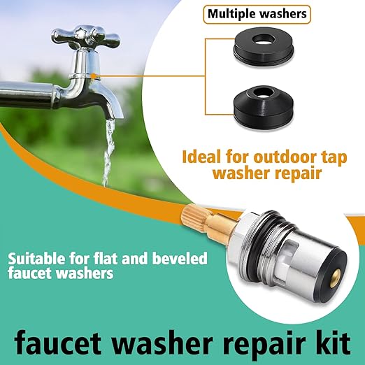 XBVV 106 PCS Faucet Washer Assortment Kit with Assorted Flat and Beveled Rubber Washers for Outdoor Garden Faucet Stem Leak Worn Replacement Repair