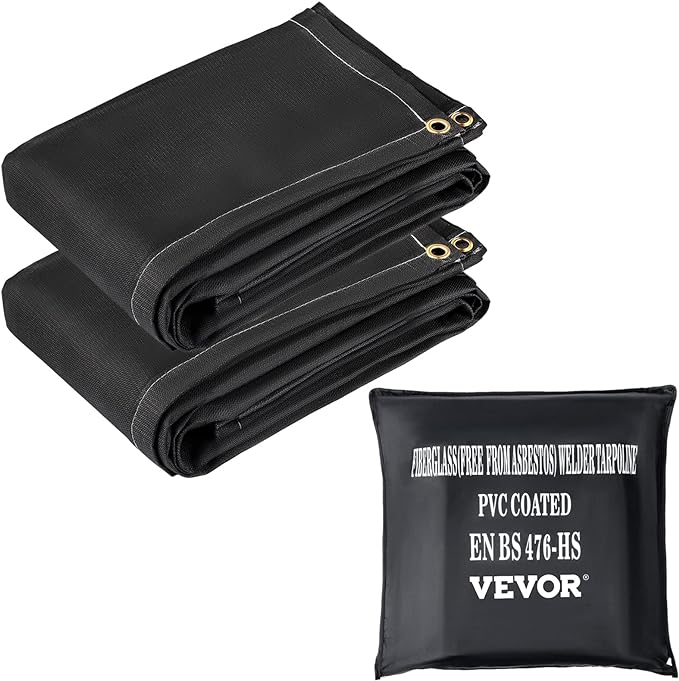 VEVOR Fire Blankets, 2 Pack Welding Blankets, 8' x 10' Fire Suppression Blanket, 1022°F Flame Retardant Blanket, Black Fire Emergency Blankets, Fiberglass Fire Retardant Blanket with 12 Brass Grommets