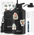 87oz Insulated Water Bottle (Cold for 48 Hrs),BPA Free&Leak Proof,1.5 Gallon Stainless Steel Water Flask,Water Jug with Straw Spout Lids for Gym,Hiking,Camping,Black