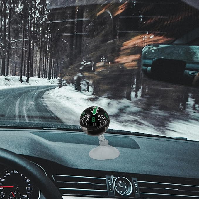 Amosfun Car Dashboard Compass with Suction Cup Portable High Precision Navigation Compass for Automotive and Boat Use Ideal for Travel and Outdoor Activities Compact 2.83X1.49X1.49 Inch