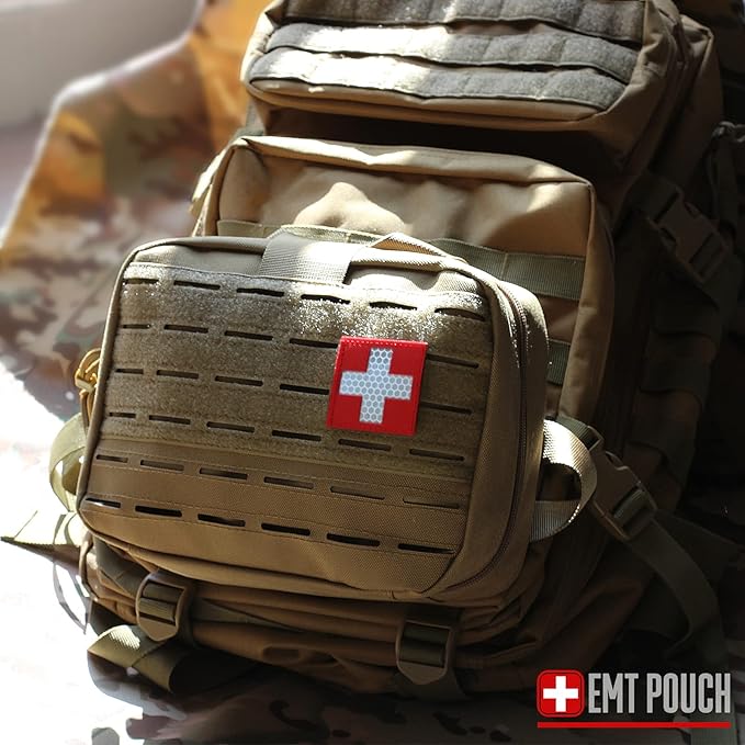 LIVANS Tactical Molle Medical Pouch - Upgraded Size, Large Capacity IFAK Pouch with Detachable Quick Release and Headrest Mount, Includes Flag and Cross Patch