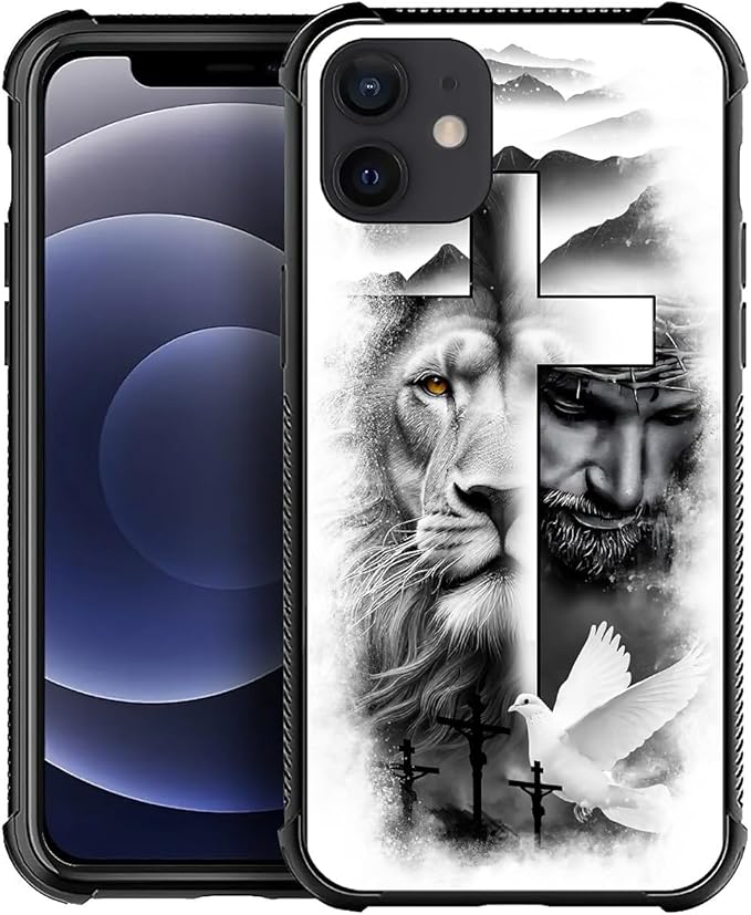 for iPhone 11 Case, Lion Cross Jesus Christ Dove Pattern Graphic Design Girl Boy Soft Silicone Hard Acrylic Shock Protection for iPhone 11