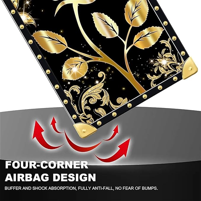 Compatible with iPhone 16 Plus Case, Shine Gold Rose Luxury Golden Decoration for Girl Women Soft TPU Shockproof Protective Hard PC Back for iPhone 16 Plus