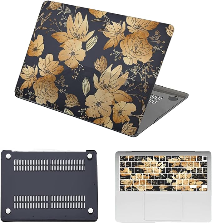 Case for New MacBook Pro 15 inch 2019 2018 2017 2016 Release (Model A1990 A1707),Anti-Fingerprint Hardshell Protective Case Cover & Keyboard Cover for Pro 15.3",Blue Gold Floral