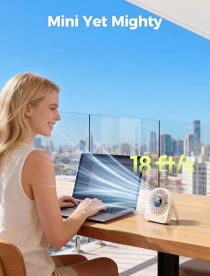 Aecooly Mini Portable Fan, Small Enough to Hold USB Desk Fan, 4 Speeds Quiet Rechargeable [10H Max Cooling Time], 180° Adjustable Battery Powered Personal for Travel, Office, Gifts for Women -White