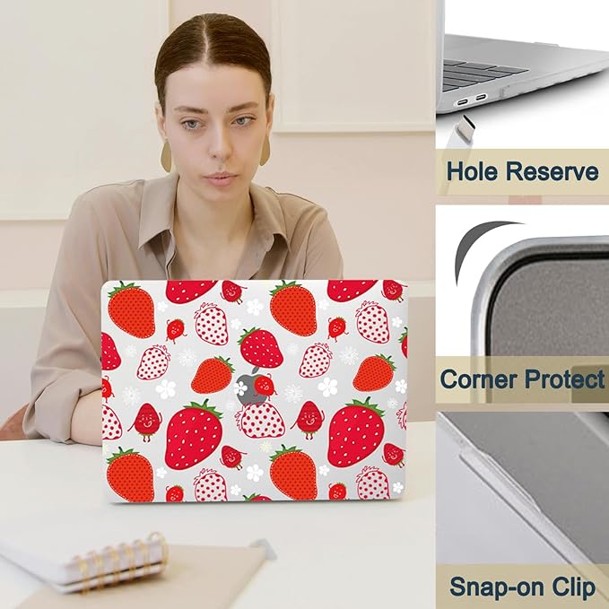 Printed Case for MacBook Air M1 13 inch 2020 2019 2018 Release (Model A2337 A2179 A1932),Aesthetic Hard Shell Case Cover & Keyboard Cover for Laptop Air 13.3",Funny Strawberry