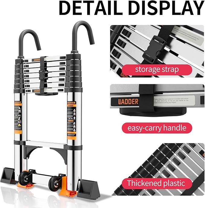 Telescoping Ladder,with Stable Hook and stabilizer barand,Extension Ladder, Heavy Duty 330lbs Max Capacity, Multi-Purpose Collapsible Ladder for RV or Outdoor Work (19.5FT/5.9M)