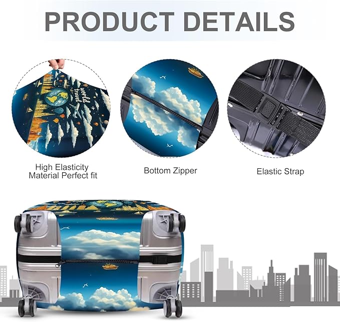 ANNA QUEEN World Travel Luggage Cover, Adventure Theme Suitcase Protector, Stretchable Washable Cover for 28-30 Inch Luggage