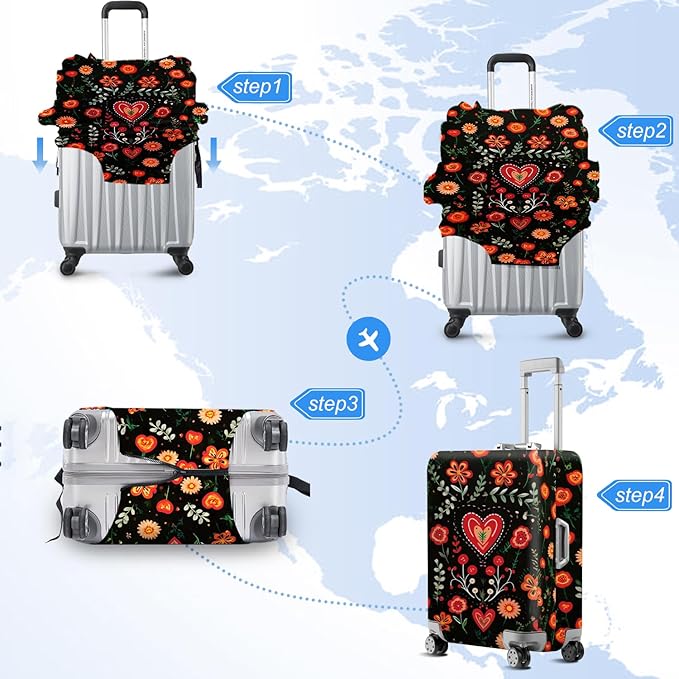ANNA QUEEN Flowers Floral Travel Luggage Cover -Spring Stretchable Airplane Suitcase Protector Sleeve,Universal Washable Fit for 20-22 Inch Checked Baggage,Water Resistant Durable Luggage Protector