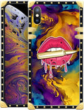 Compatible with iPhone Xs Max Case, Cool Corlorful Lip Marble Luxury Golden Decoration for Girl Women Soft TPU Shockproof Protective Hard PC Back for iPhone Xs Max