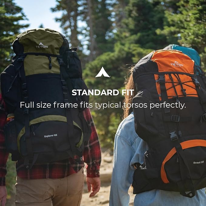 Teton 65L Explorer Internal Frame Backpack for Hiking, Camping, Backpacking, Rain Cover Included, Huckleberry