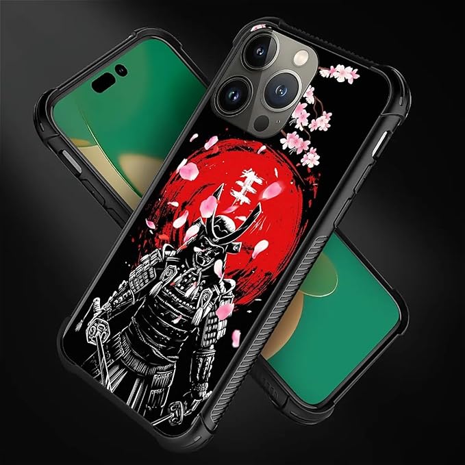 for iPhone 11 Pro Case, Sakura Japanese Samurai Pattern Graphic Design Girl Boy Soft Silicone Hard Acrylic Shock Protection for iPhone 11 Pro