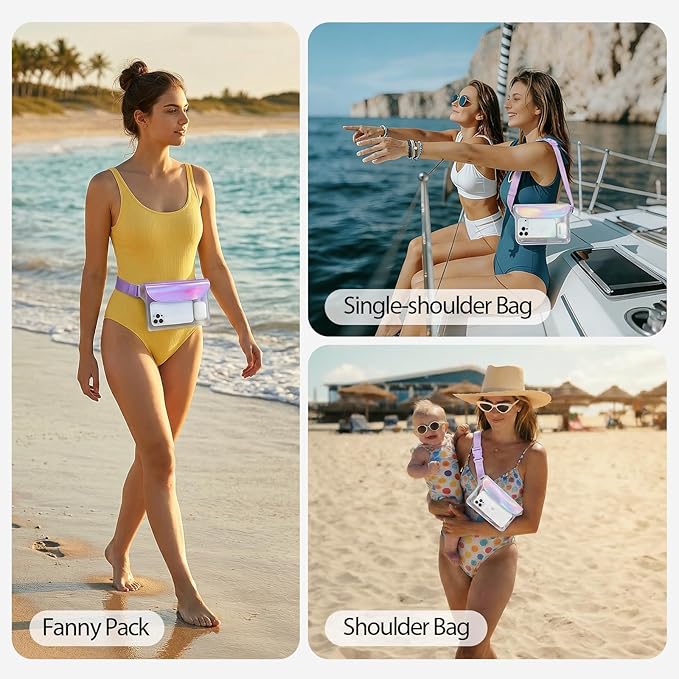 2-Pack IP68 Waterproof Phone Pouch & Fanny Pack:Waterproof Phone Case Fits Phones Up to 7" + Triple Seal Fanny Pack Holds All Phone Models（fits for iPhone)/passport/key, Vacation Essentials