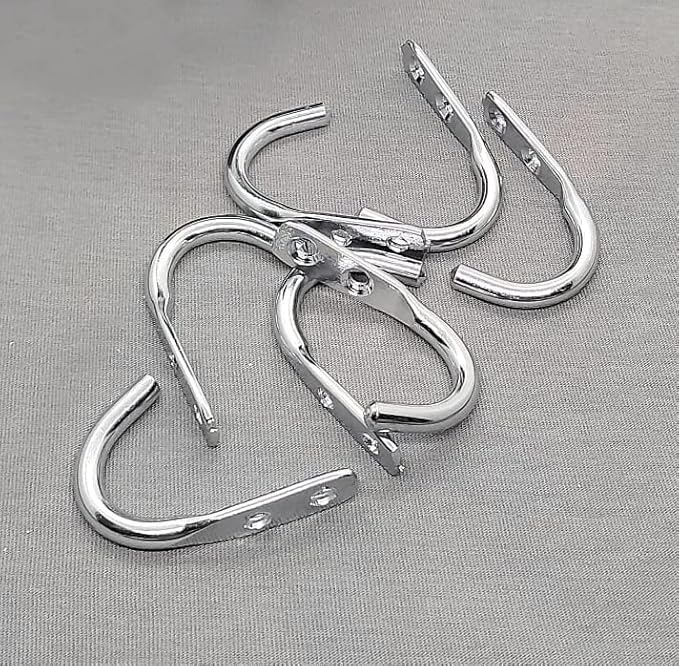FAPBADRI Multipurpose Hooks, Used to Hang Clothes, Bags, Coats, Curtain Hold Backs, Keys, Colour - Silver, Material - Stainless Steel, Screws and Wallplugs Included, Pack of 4 Pieces