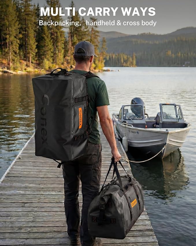 Gonex Waterproof Duffel Bag, 120L Heavy Duty Dry Duffle Bag with Reinforced Thickened Bottom, 3-in-1 Convertible Large Travel Backpack for Kayaking, Motorcycle, Camping & Boating, Black