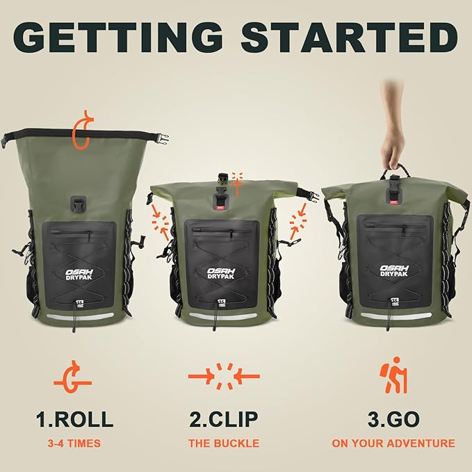 OSAH DRYPAK Waterproof Backpack Dry Bag 35L/55L/85L – Heavy Duty Roll-Top Hiking Backpack Sack Keeps Gear Dry for Travel, Kayaking, Boating, Camping, Rafting and Fishing
