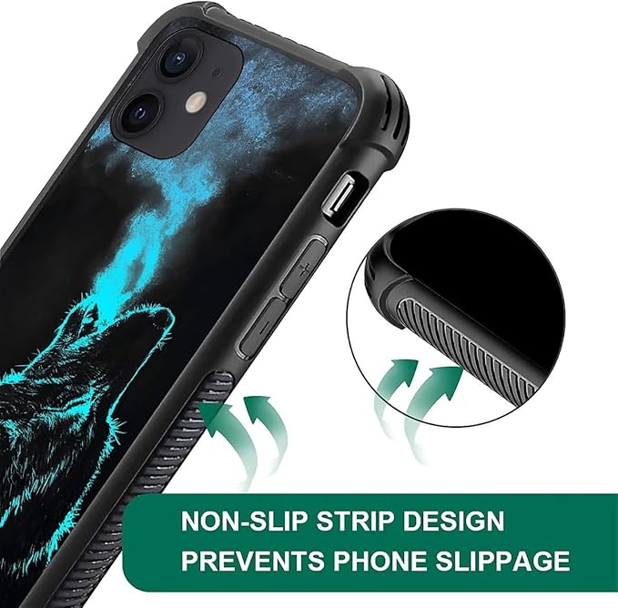 for iPhone 12/12 Pro Case, Blue Breathing Wolf Pattern Graphic Design Girl Boy Soft Silicone Hard Acrylic Shock Protection for iPhone 12/12 Pro