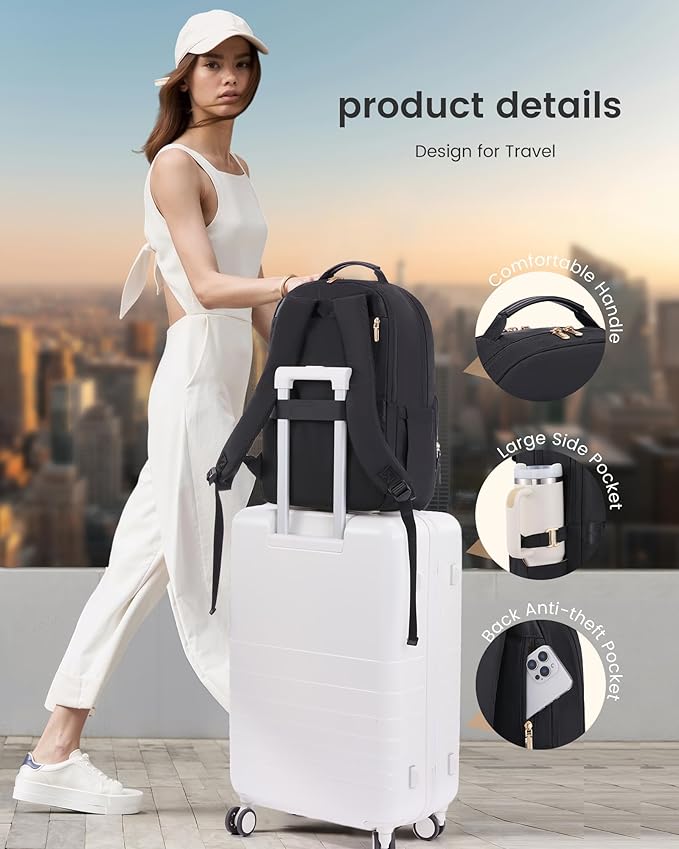 LOVEVOOK Laptop Backpack for Women with Leather Trim & Tumbler Pockets, 17.3" Work Backpack Purse, Travel Personal Item Bag, Carry On Business Computer Bag for Office, School, or Gift, Sage Green
