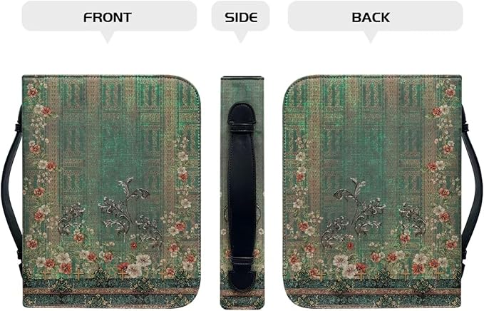 Leather Bible Covers for Women Medium Size Bible Case for Grils Bible Bag Tote with Leather Bookmark,Vintage Boho Flowers