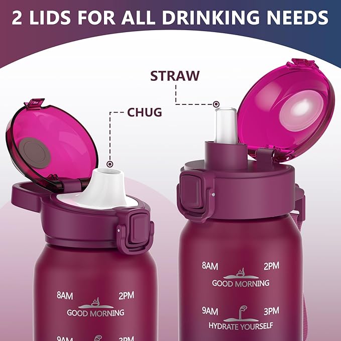 SLUXKE Insulated Water Bottle 24oz, Double Wall Vacuum 18/10 Stainless Steel Bottle with 2Lids, Leak Proof & BPA-Free, 700ml Hydro Water Flask with Handle & Straw Spout Lids RED BLACK