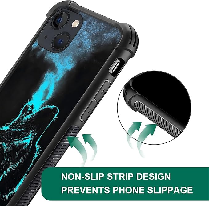 for iPhone 14 Plus Case, Blue Breathing Wolf Pattern Graphic Design Girl Boy Soft Silicone Hard Acrylic Shock Protection for iPhone 14 Plus