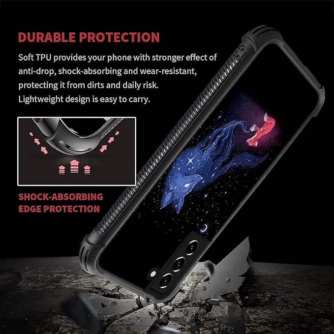 for Samsung Galaxy S21 Case, Galaxy Fox Wolf Pattern Graphic Design Girl Boy Soft Silicone Hard Acrylic Shock Protection for Samsung Galaxy S21