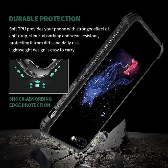 for iPhone 7 Plus/8 Plus Case, Galaxy Fox Wolf Pattern Graphic Design Girl Boy Soft Silicone Hard Acrylic Shock Protection for iPhone 7 Plus/8 Plus