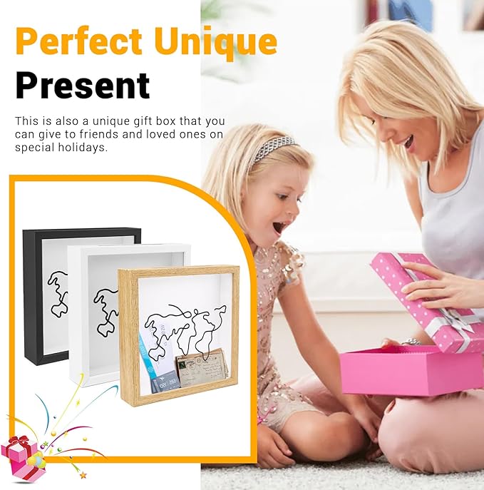 ASTIMESA 7.8" x 7.8" Adventure Archive Box Display Case, Transparent Travel Shadow Box Frame with Slot on Top, Map Travel Memories Holder for Keepsakes Gift Concert Ticket Photo (Black)