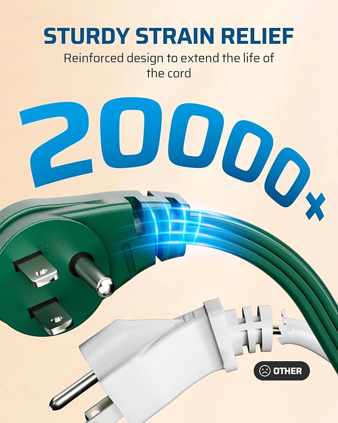 DEWENWILS 3 Outlet Flat Extension Cord Plug Christmas, 3FT 16/3 Awg Grounded Power Cable for Indoor Use, SPT-3 Cord, Green, ETL Listed, 2 Pack