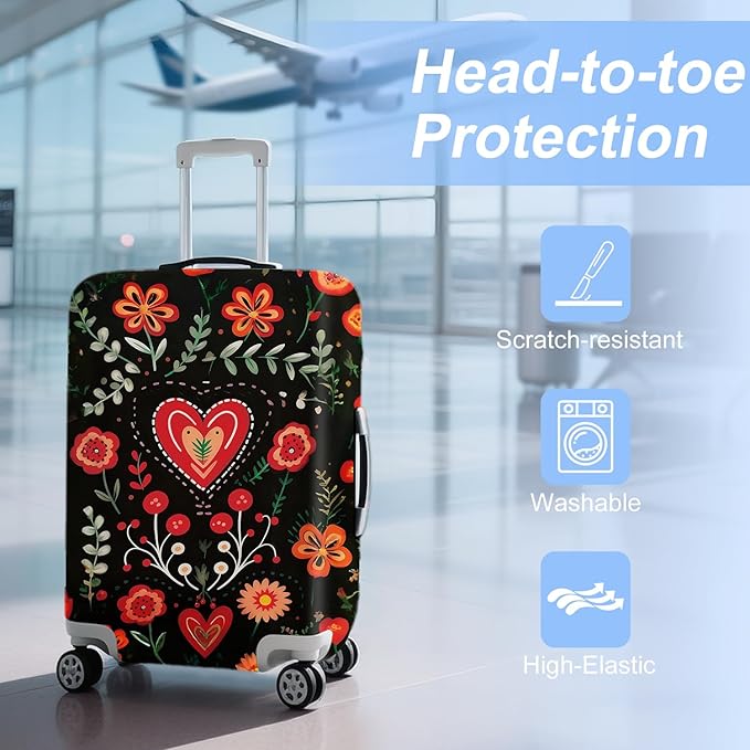 ANNA QUEEN Flowers Floral Travel Luggage Cover -Spring Stretchable Airplane Suitcase Protector Sleeve,Universal Washable Fit for 28-30 Inch Checked Baggage,Water Resistant Durable Luggage Protector