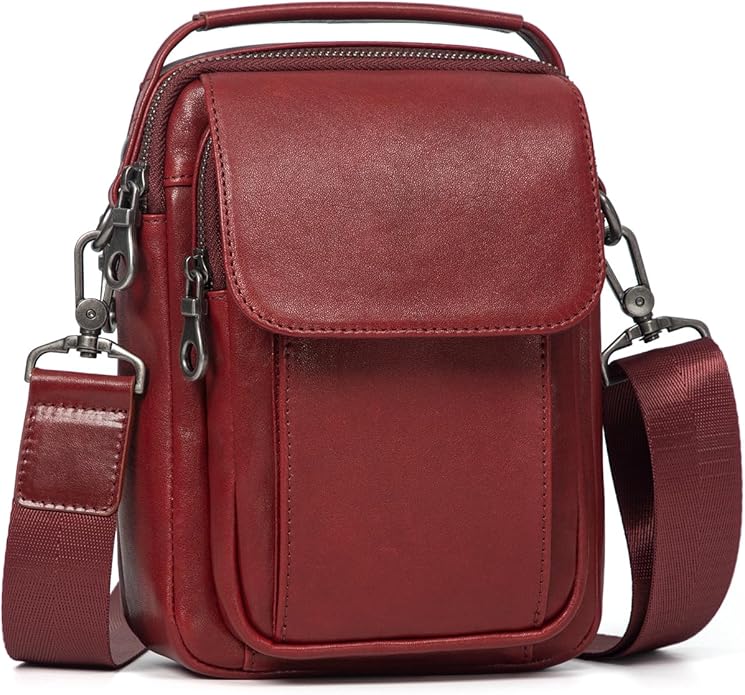 Augus Leather Small Messenger Bag For Men Crossbody Handbag Shoulder Sling Travel Bags for Men Purse Daypack Magnetic Buckle