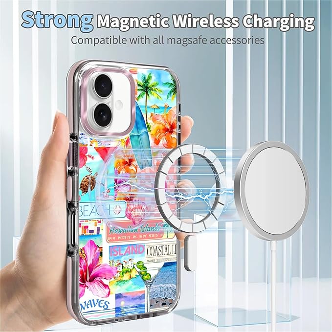 Case for iPhone 16 Plus,[Compatible with MagSafe],Coastal Beach Cover Coquette Collage Phone Case Design，for Women Girls Magnetic Clear Cover - Slim, Sleek, & Shockproof Protection