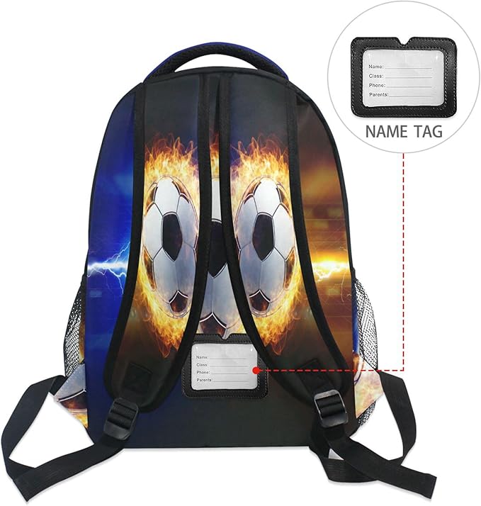 Wamika Soccer Ball Kids Backpack Football Lightning Spark Thunder Boys School Backpacks Preschool Book Bag