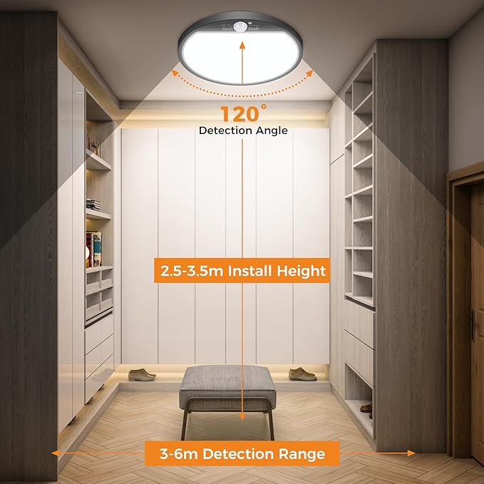 slochi 4Pack Motion Sensor Light Indoor Wired, 12 Inch 3000K/4000K/6500K Closet Lights Motion Sensored, 24W 2400LM Flush Mount Ceiling Light for Hallway Pantry Stairwell Porch, Black