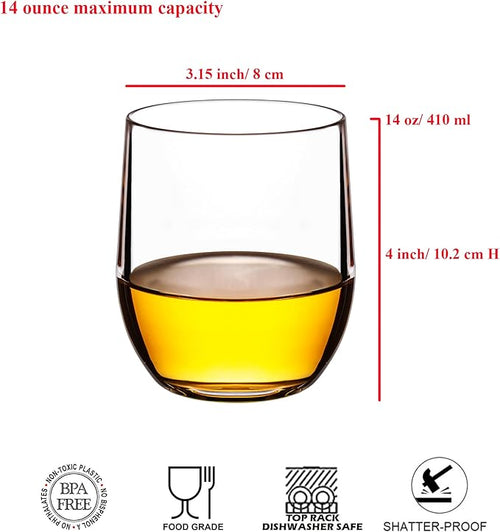 14-ounce Plastic Stemless Wine Glasses, All Purpose Arcylic Glasses, set of 4 Clear Reusable Shatter-resistant Dishwasher Safe