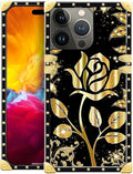Compatible with iPhone 15 Pro Case, Shine Gold Rose Luxury Golden Decoration for Girl Women Soft TPU Shockproof Protective Hard PC Back for iPhone 15 Pro